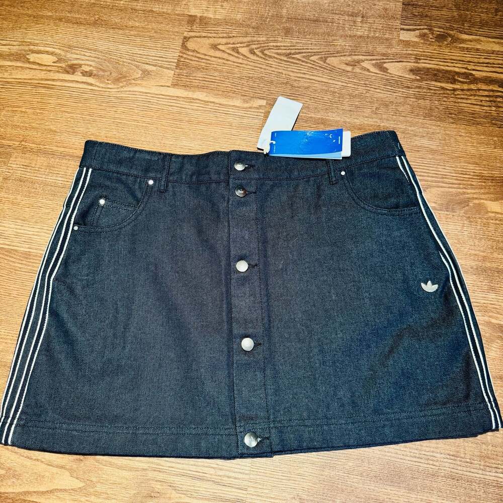 NWT Women’s Size 16 ADIDAS Originals 3-Stripes Button-Front Denim Skirt - Picture 2 of 14